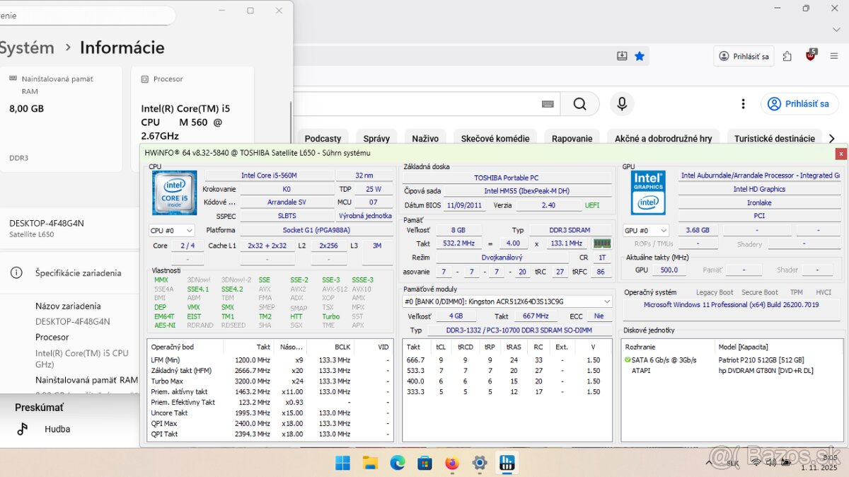 Toshiba Satellite L650. Windows 11 Pro + taška - 7