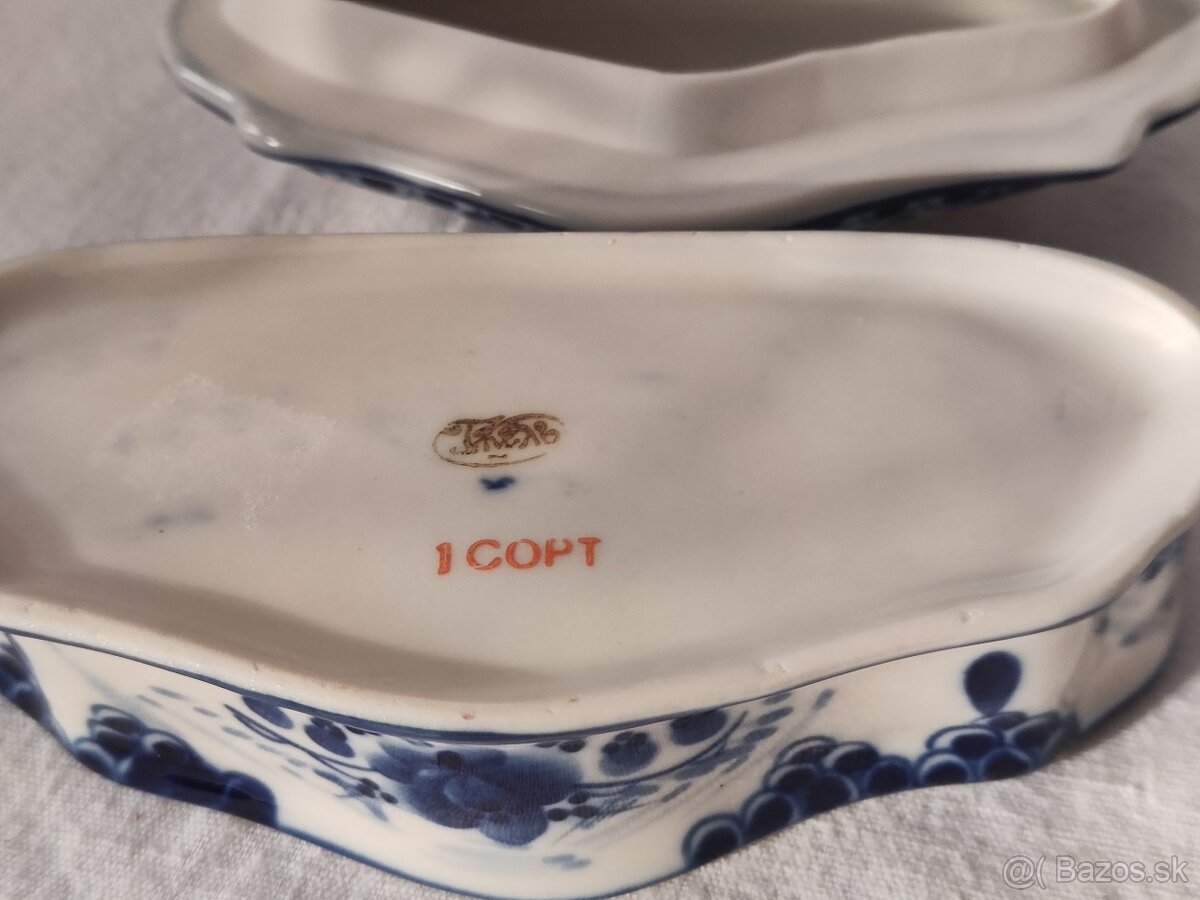 Nádherná vintage porcelánová šperkovnice, dóza - Gzhel, SSSR - 7