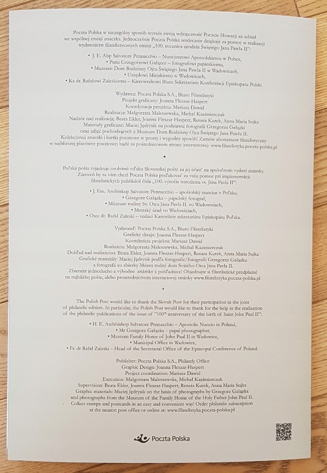2020 100 rokov Jan Pavol 2 spolocne vydanie Polsko Vatikan - 7