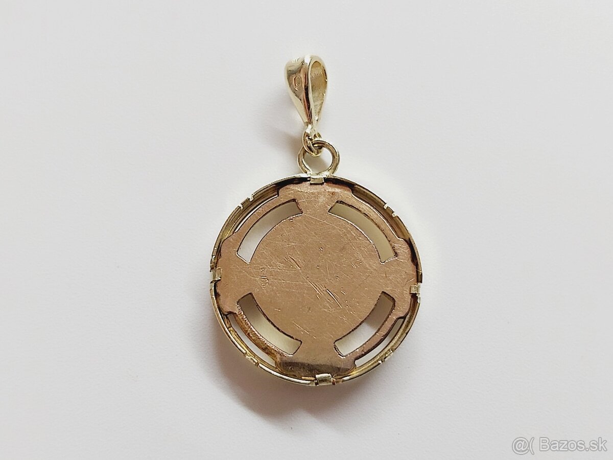 14kt zlaty starožitný porcelánový prívesok s medailónom - 7