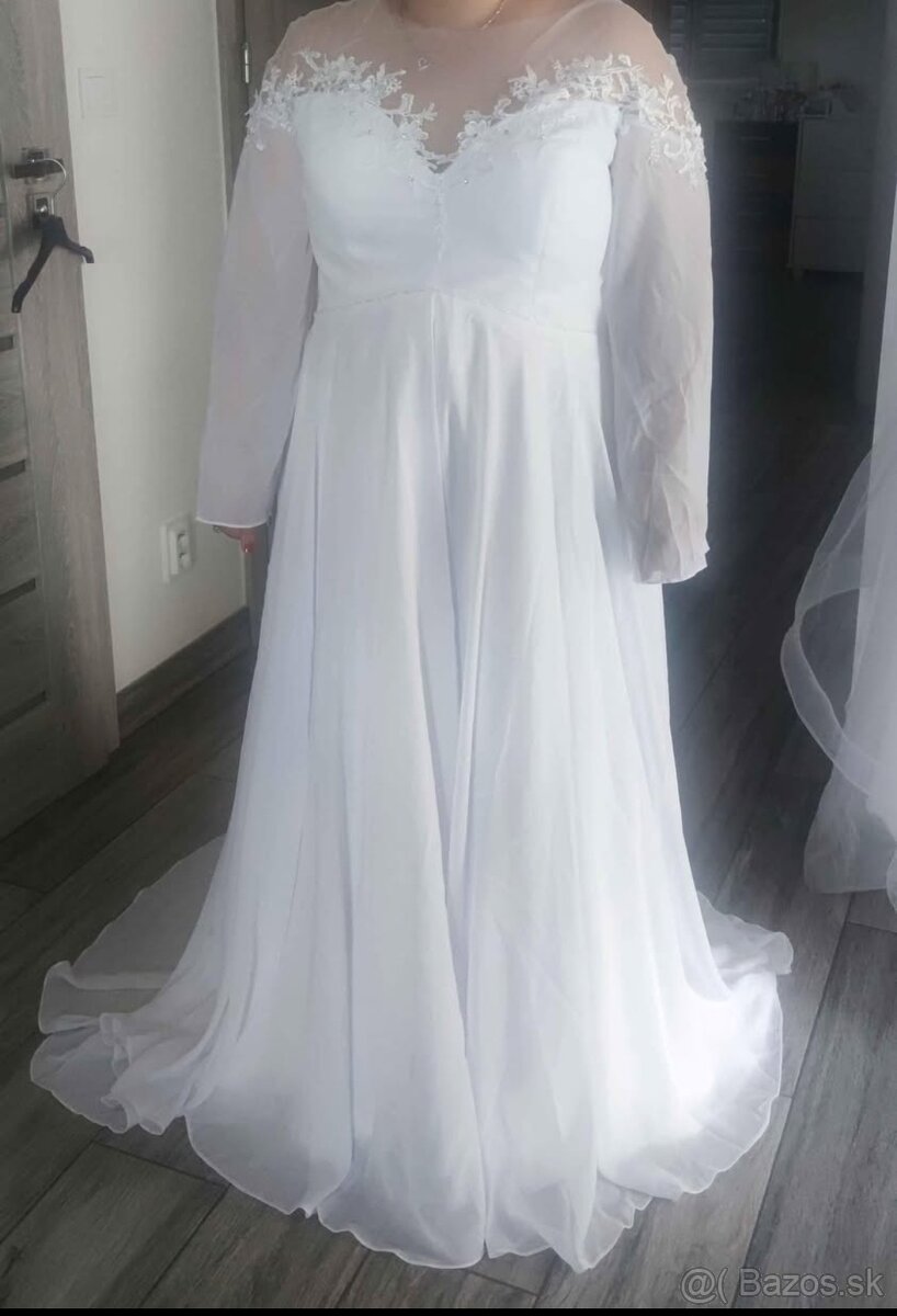Snehobiele tehotenské svadobné šaty nové - 7