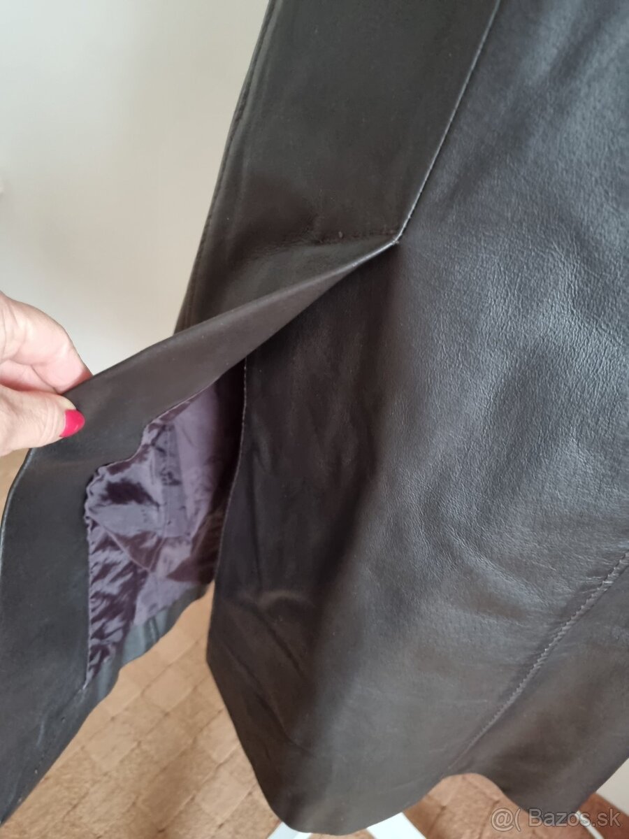 tmavohnedý kožený kabát veľ. 36/38 - 7
