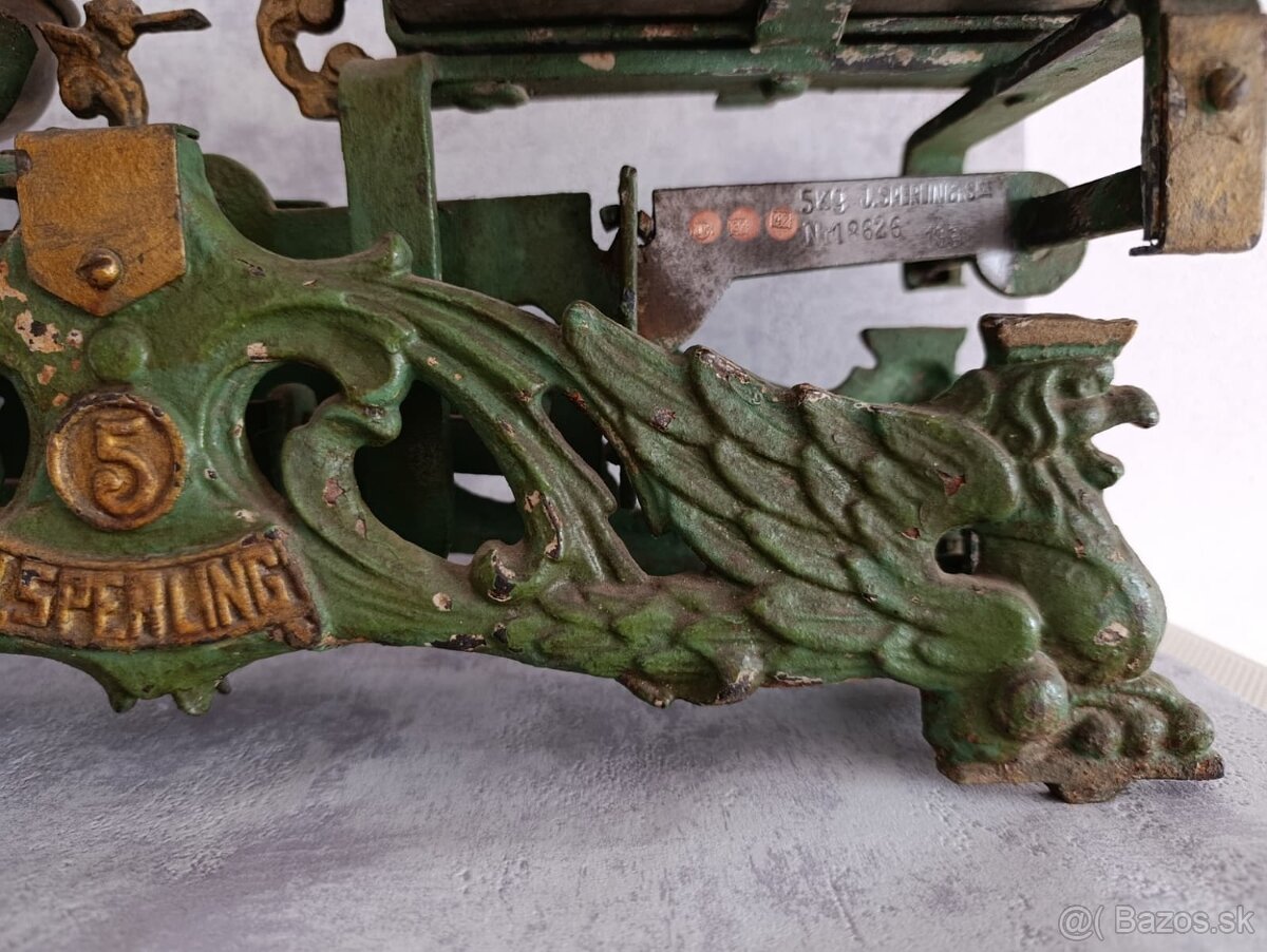 Starožitná figurální litinová váha Draci J.Sperling 5 Kg - 7