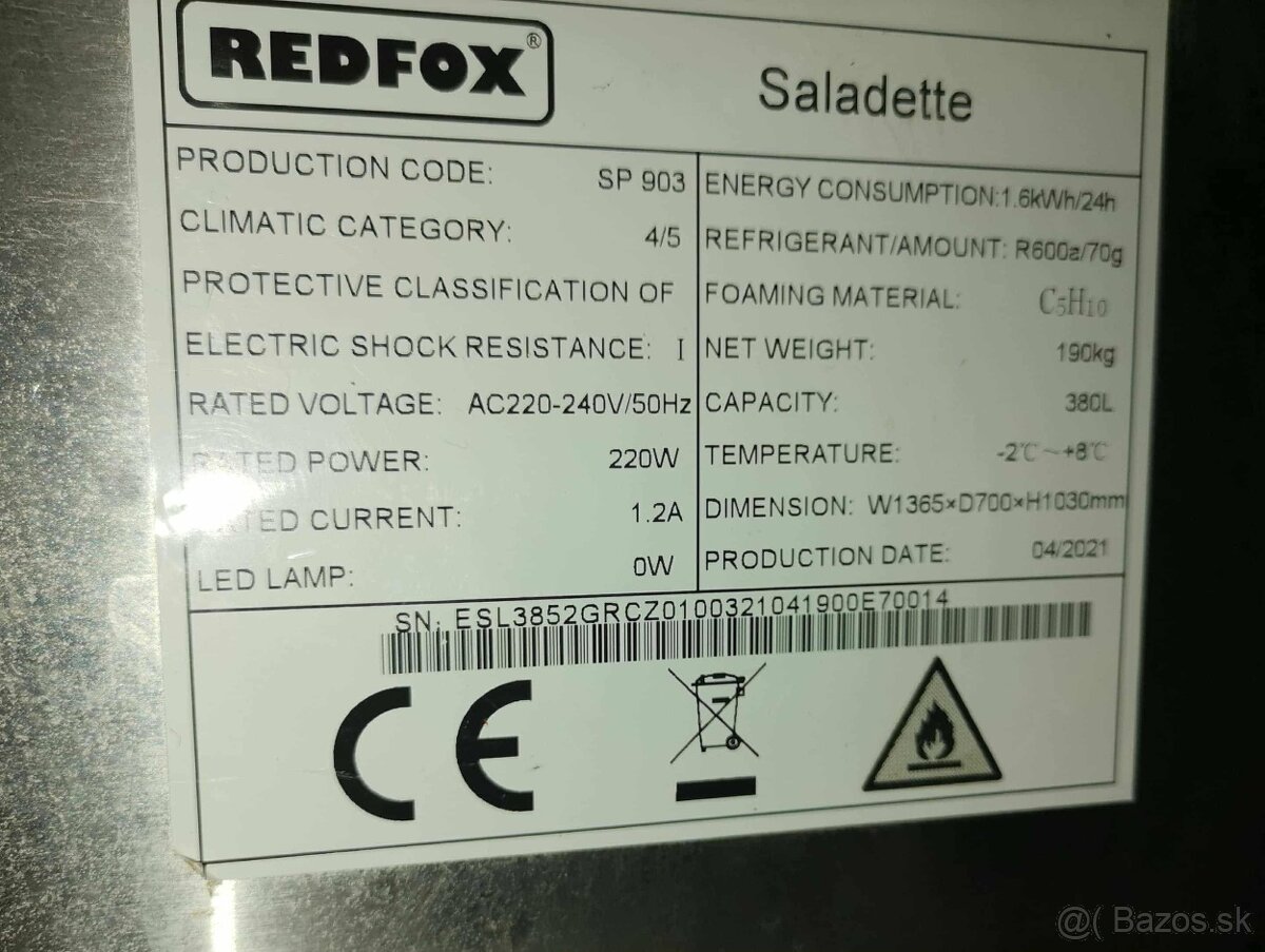 PREDAM PROFESIONÁLNY GASTRO CHLADIACI PIZZA STÔL REDFOX - 7