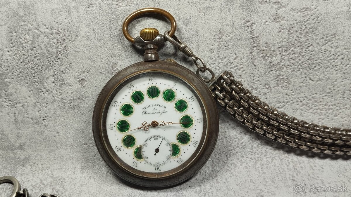 Velké dvouplášťové kapesní hodinky Régulatéur + retez - 7