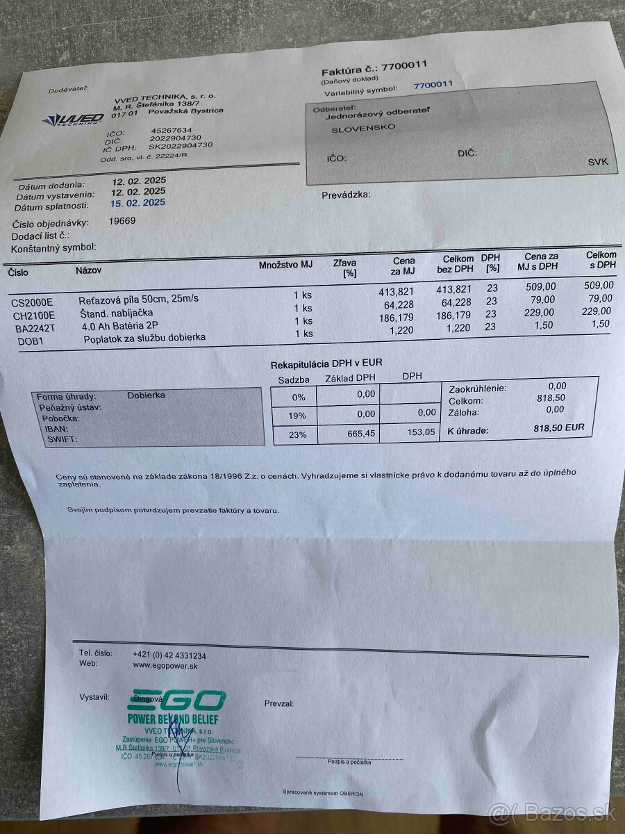 Aku reťazová píla EGO POWER+ - 7