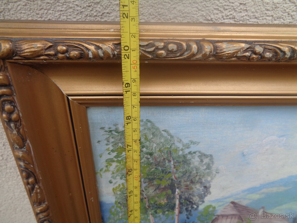 obraz, chalupky na okraji lesa - olejomalba - 7