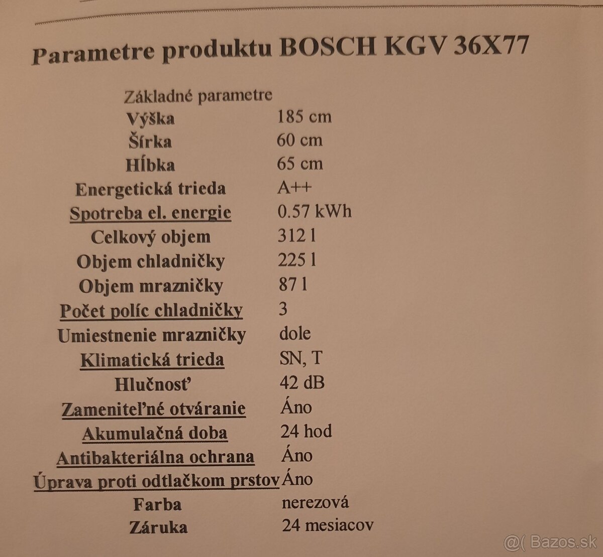 Predám chladničku s mrazničkou zn: BOSCH KGV 36X77 - 7
