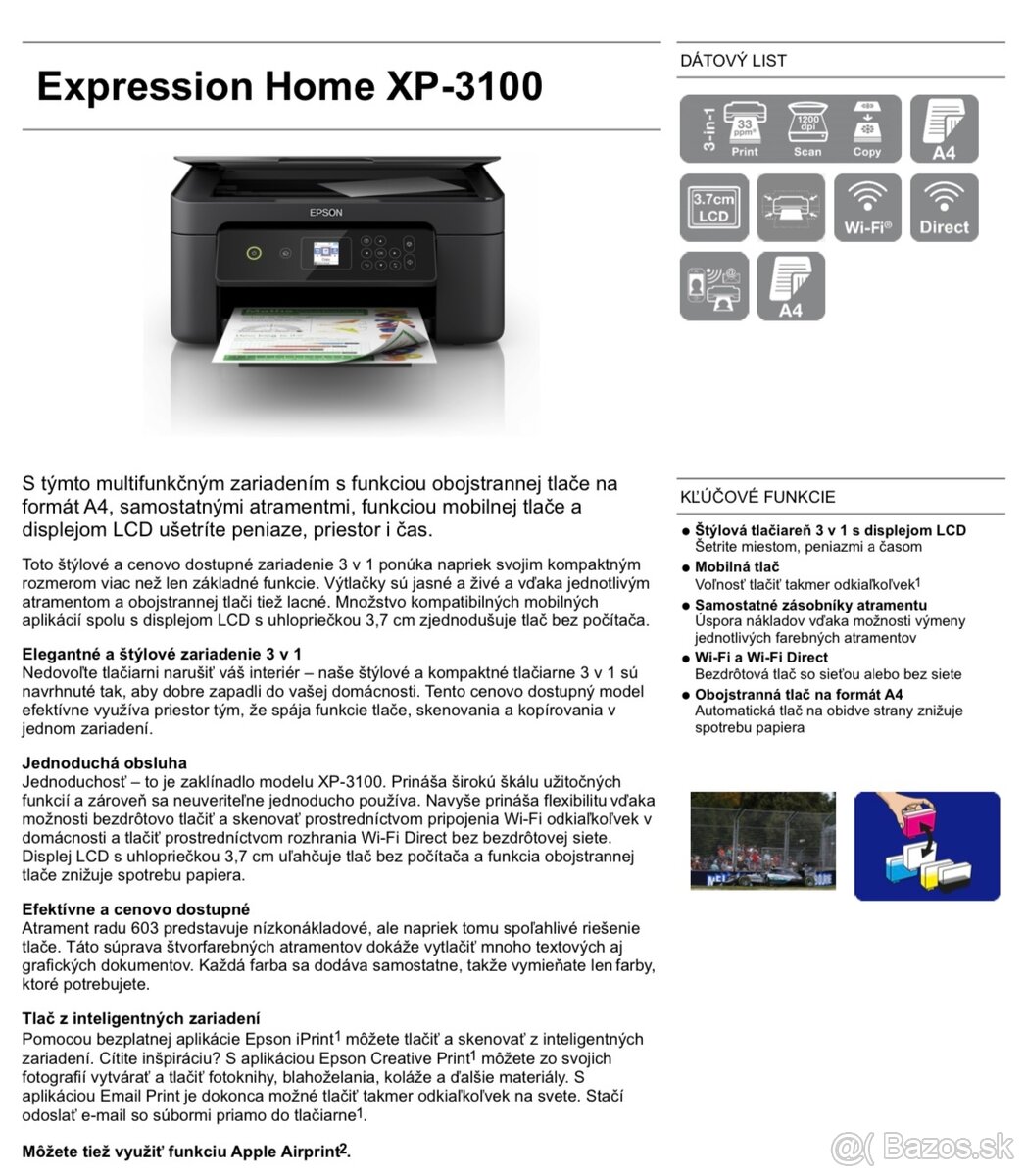 Na predaj multifunkčná tlačiareň Epson XP-3100 - 7