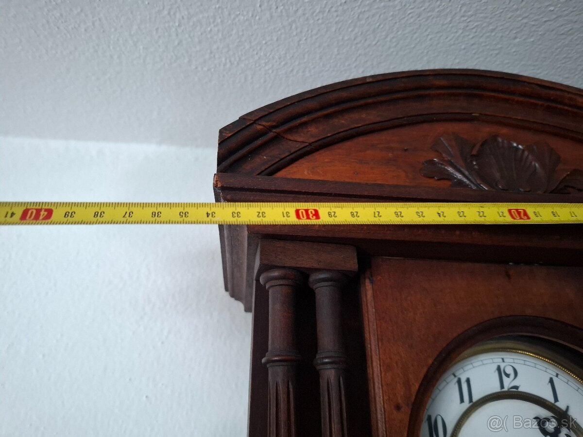 Predám funkčné starožitné nástenné stlpikové hodiny Junghans - 7