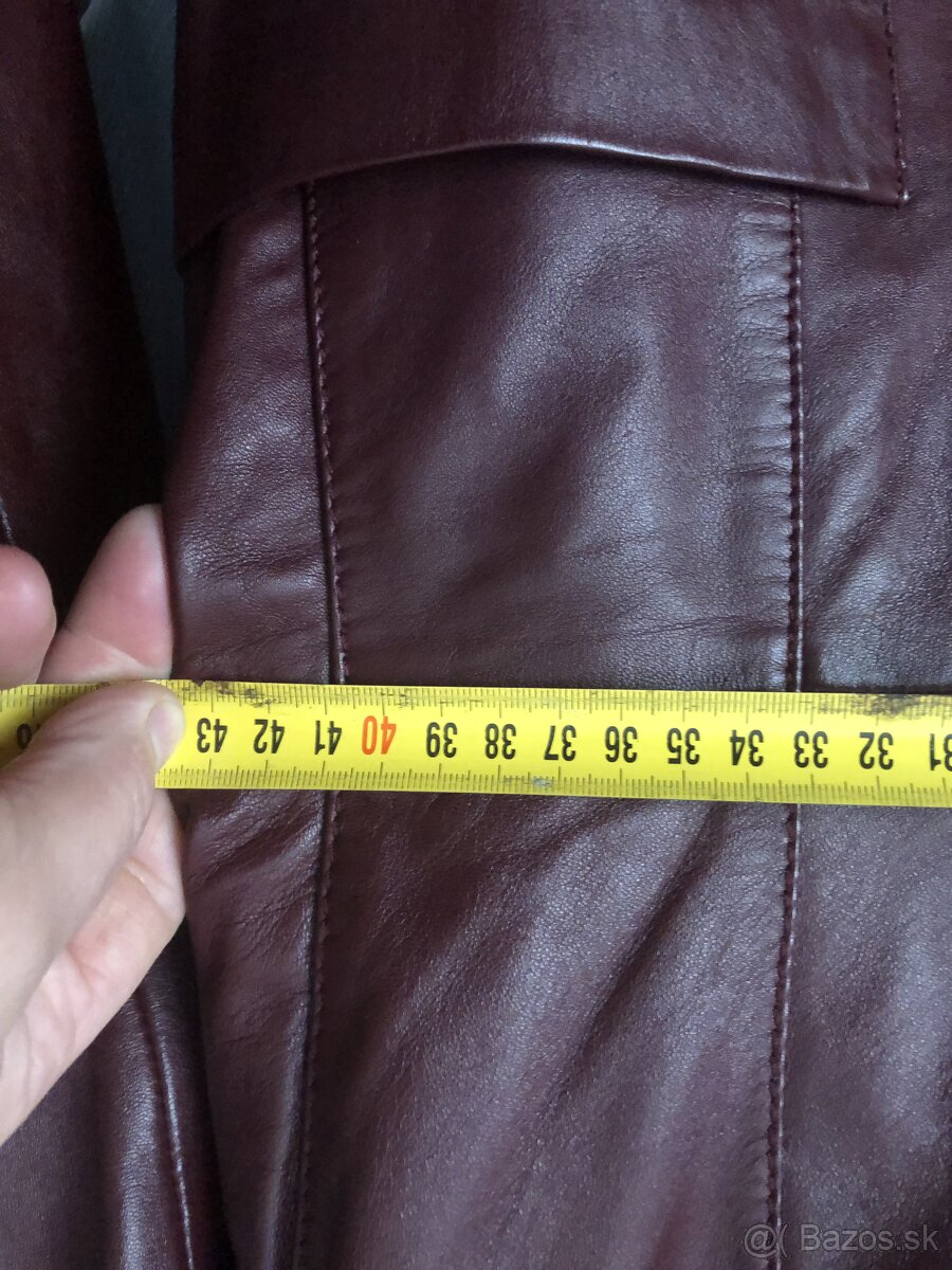 Kvalitný Kožený kabátik - bordový L - 7