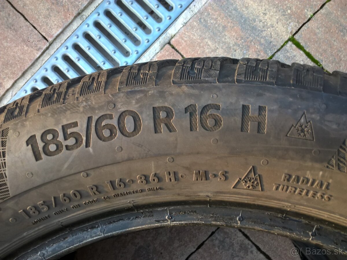 2 ks ZIMNÉ 185/60 R16 86H CONTINENTAL 7 mm 2020 LEN 15-€/kus - 7
