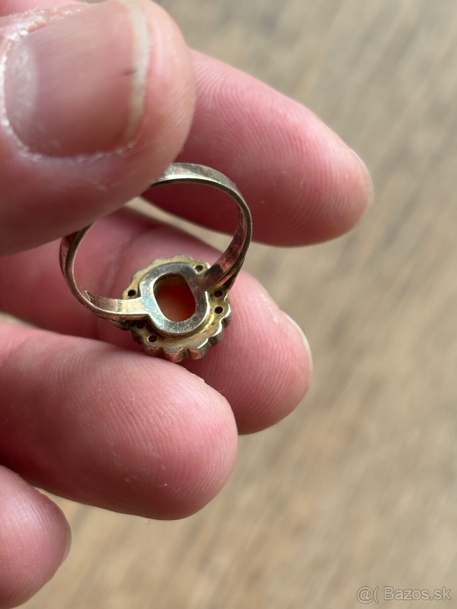 Strieborný prsteň - kameja, cesky granat - 7