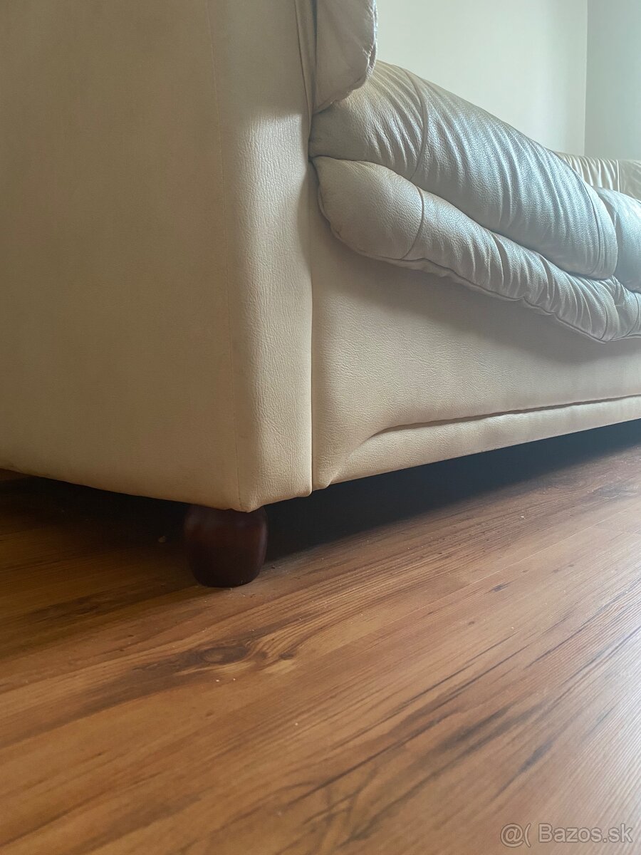 Kožený veľký krémový gauč - 7