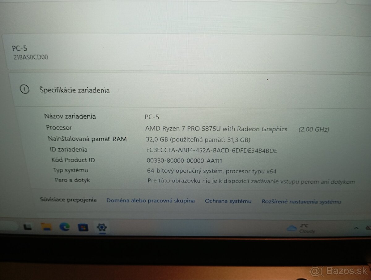 Lenovo L13 AMD RYZEN 7PRO 5875 32GB ram - 7