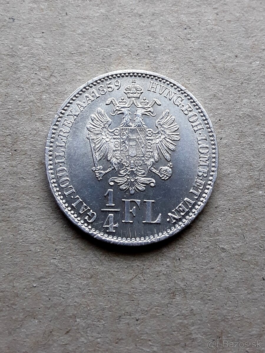 1/4 zlatník 1859 B - PREDANY - 7