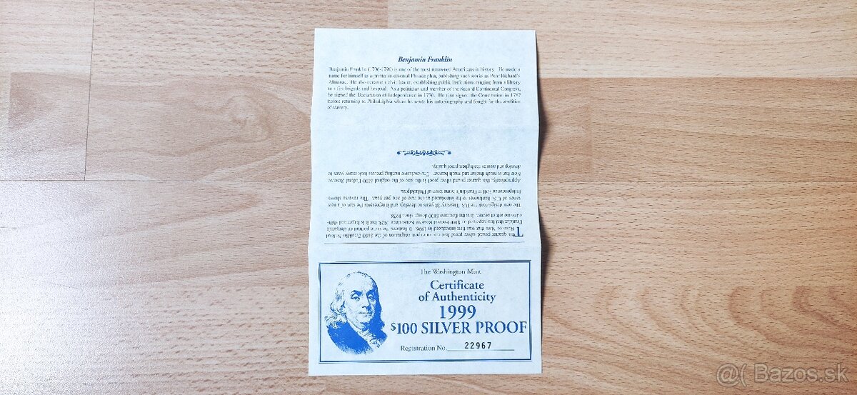 Strieborná tehlička 100 USD Franklin - 7