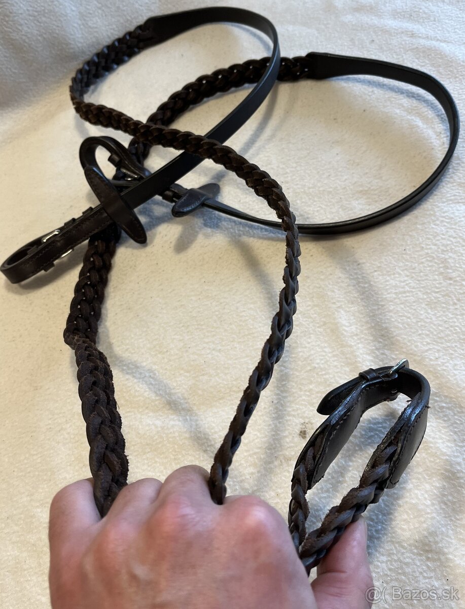 Otěže kožené proplétané tmavě hnědé - 7