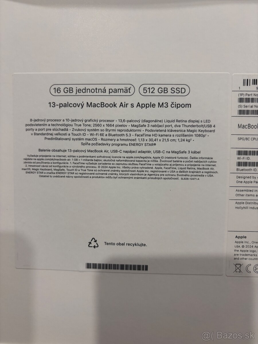 Mac book air 13” , M3 , 16 Gb , 512 GB , do 10/26 v záruke, - 7