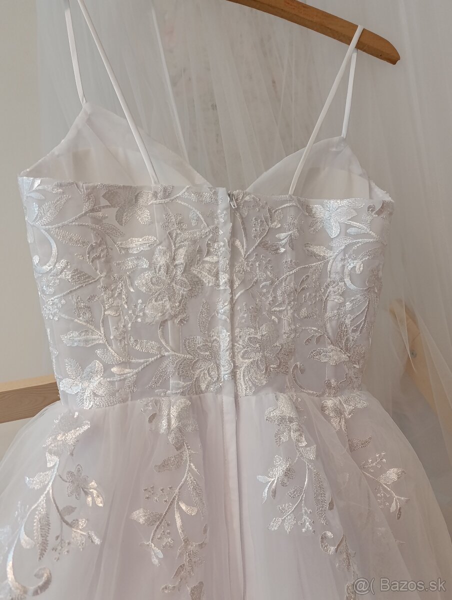 Krasne nové nenosené svadobné biele šaty na ramienka, 36 - 7