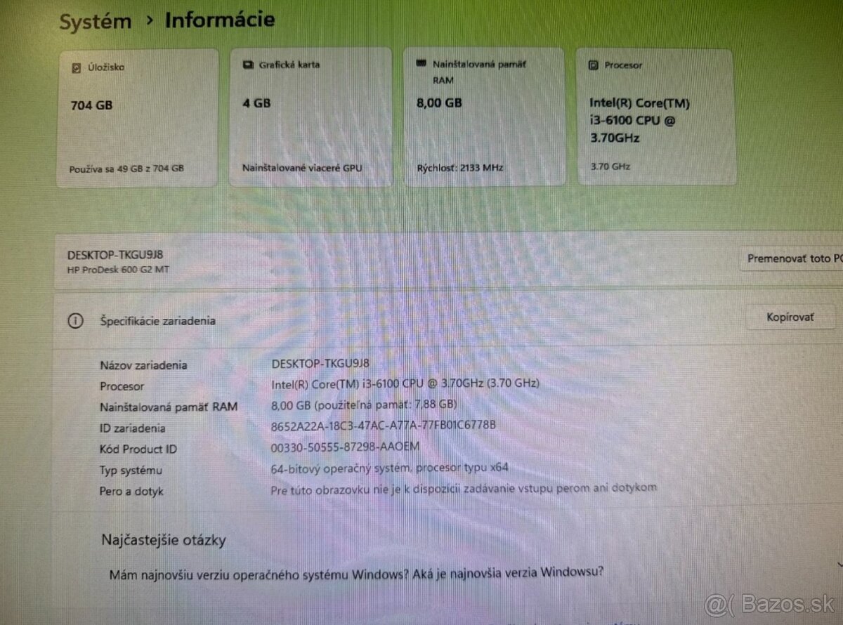 Počítač i3-6100 / RX 560 4GB / 8GB / SSD + HDD - 7