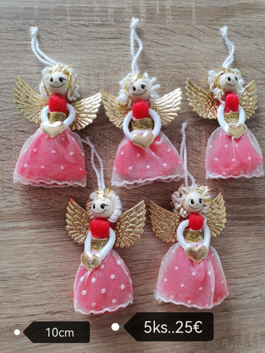 Anjeliky na zavesenie prirodný material, Vianoce NOVE - 7