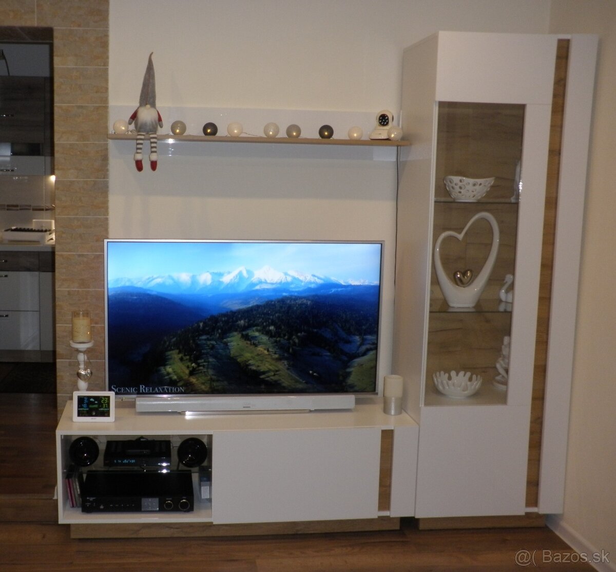 Obývacia stena biely lesk/dub - 7