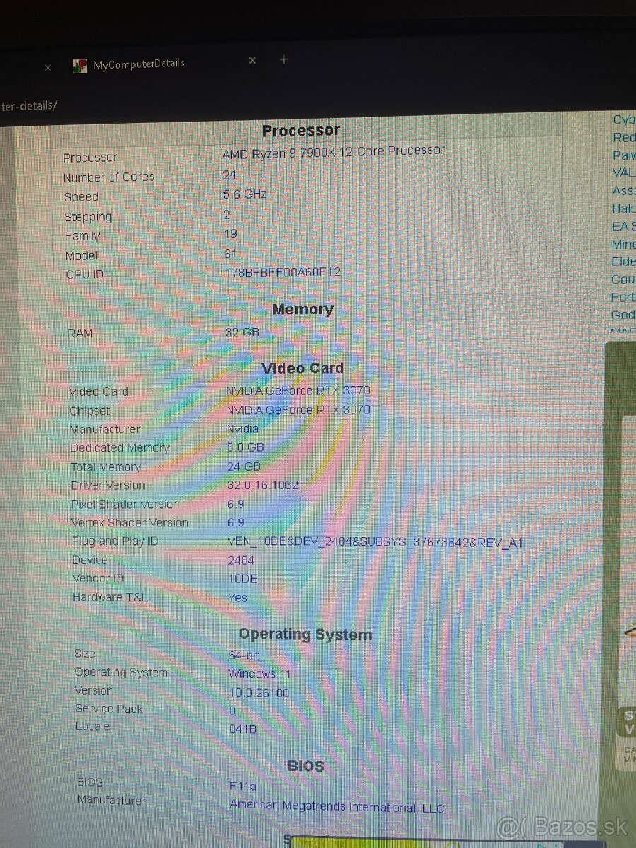herny setup amd ryzen 9 7900x/nvidia geforce rtx 3070 - 7