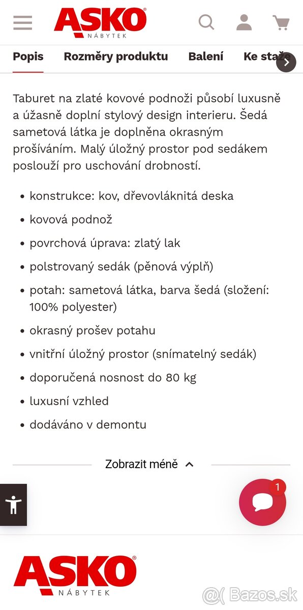 Predám taburetku ASKO Goldie - 7
