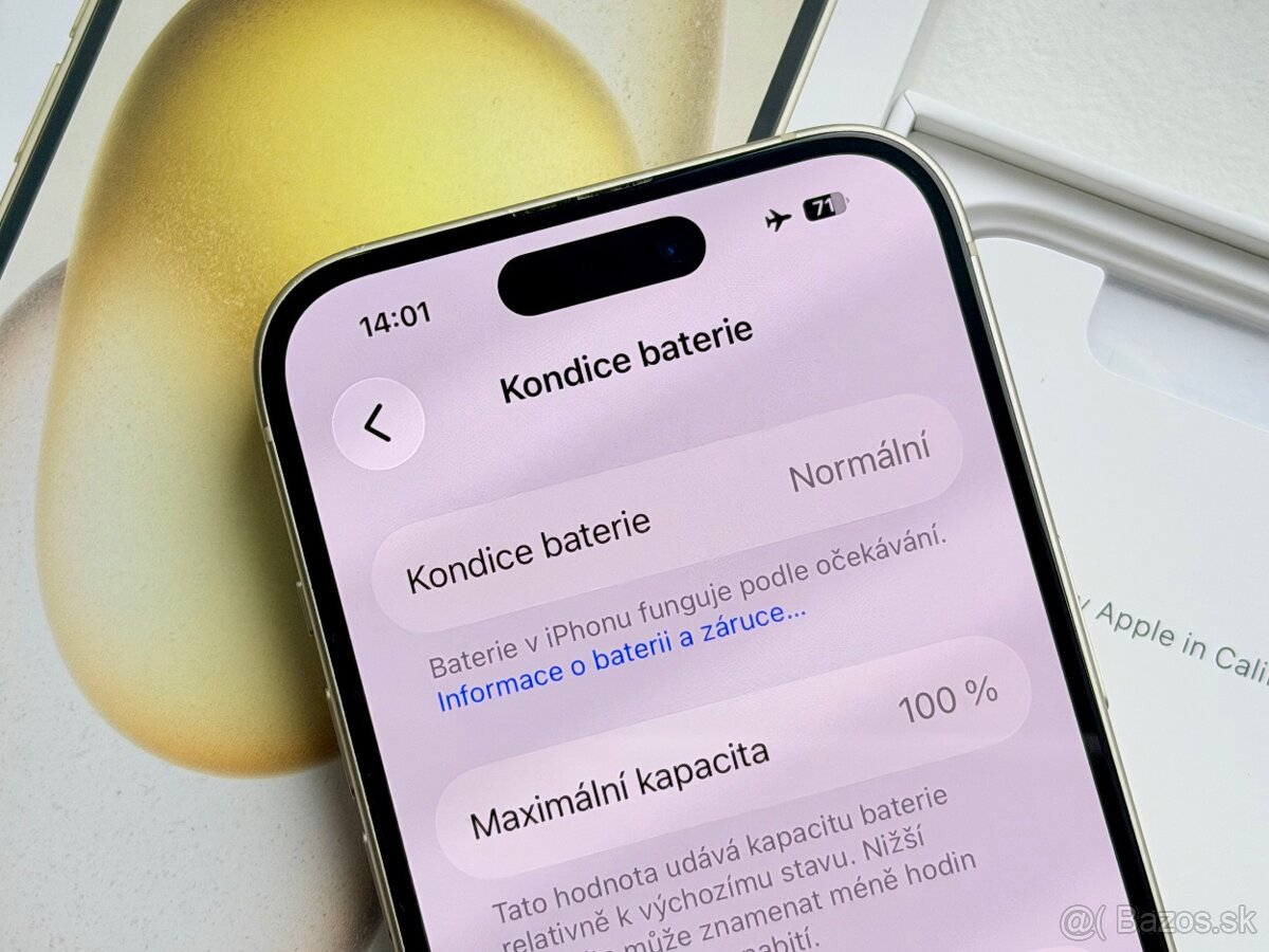 iPhone 15 Yellow BATERIE 100% TOP - 7