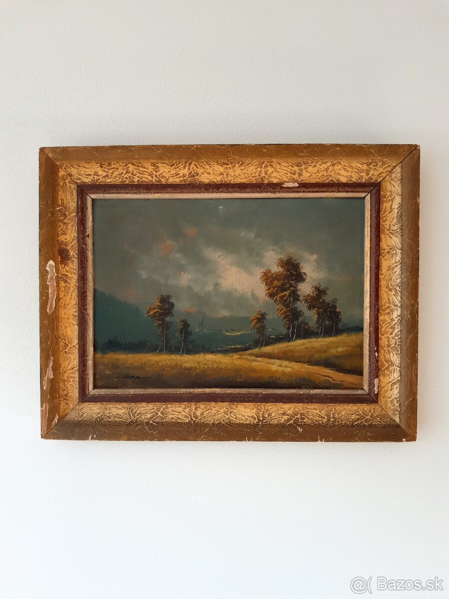 Obraz - starý obraz - olejomaľba J.Tuma - Cesta do údolí - 7