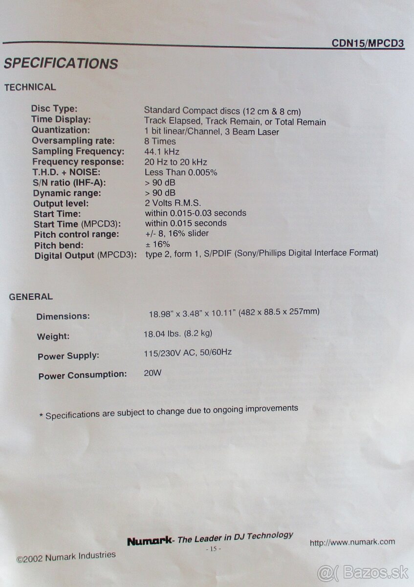 NUMARK CDN15/MPCD3 PROF.CD PLAYERS - 7