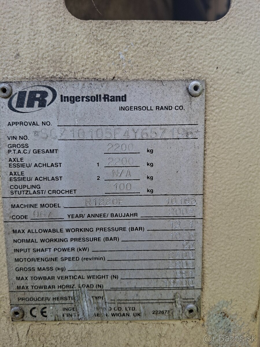 Predám skrutkový kompresor Ingersoll Rand R1220F – 93 kW, 12 - 7