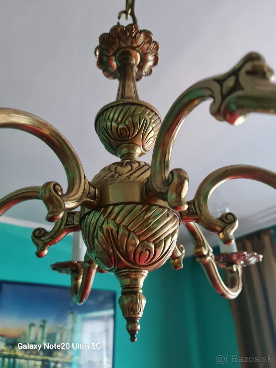 Stary mosadzny luster, prekablovany stačí zavesiť - 7