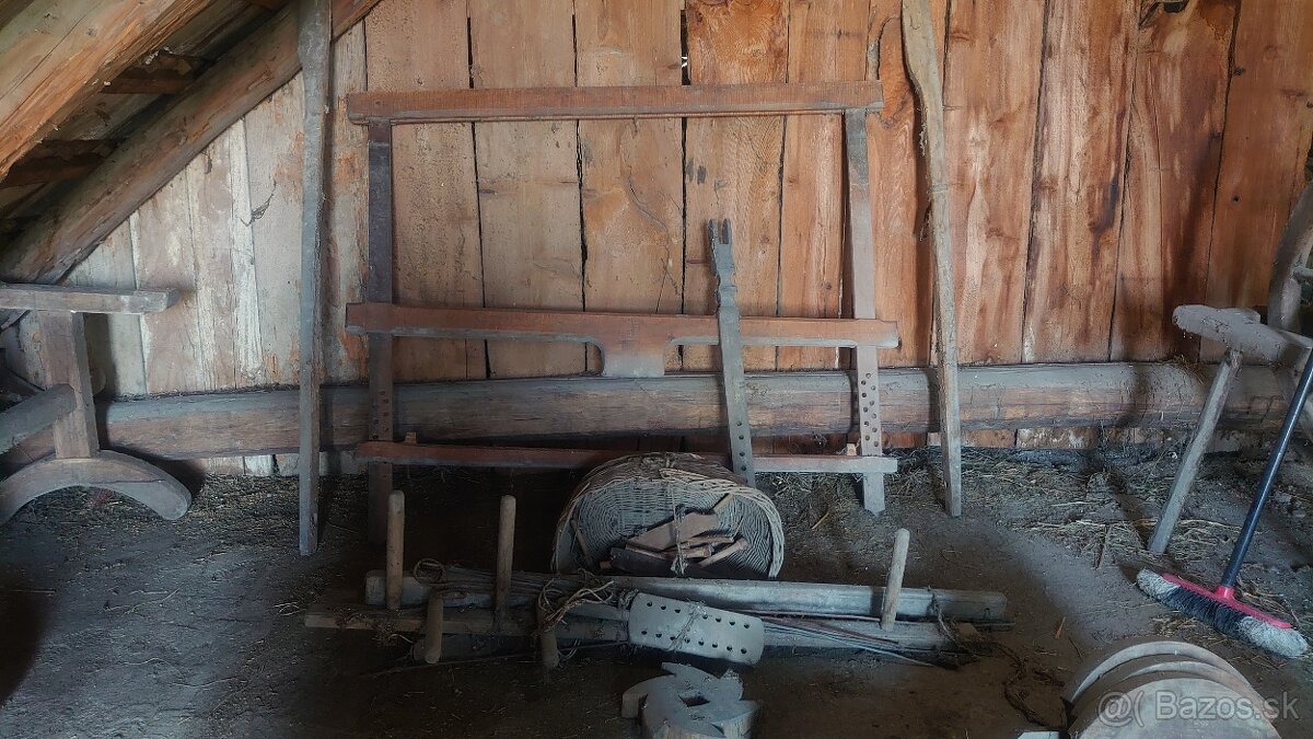 Tkáčsky stroj , Motovidlo,Kolovrátok, Drevený ponk - 7