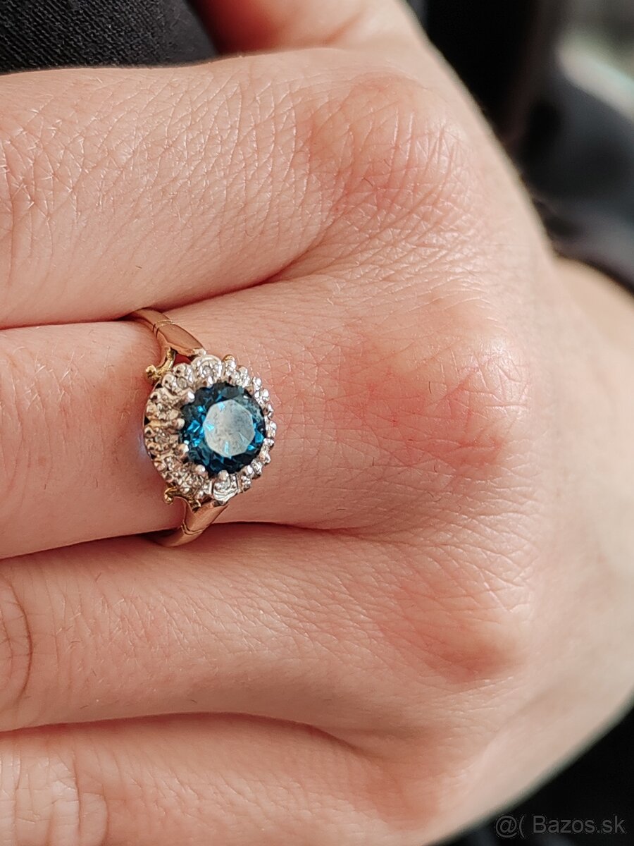 Prsteň z 14k zlata s 1,43ct prírodným Topásom a diamantmi - 7