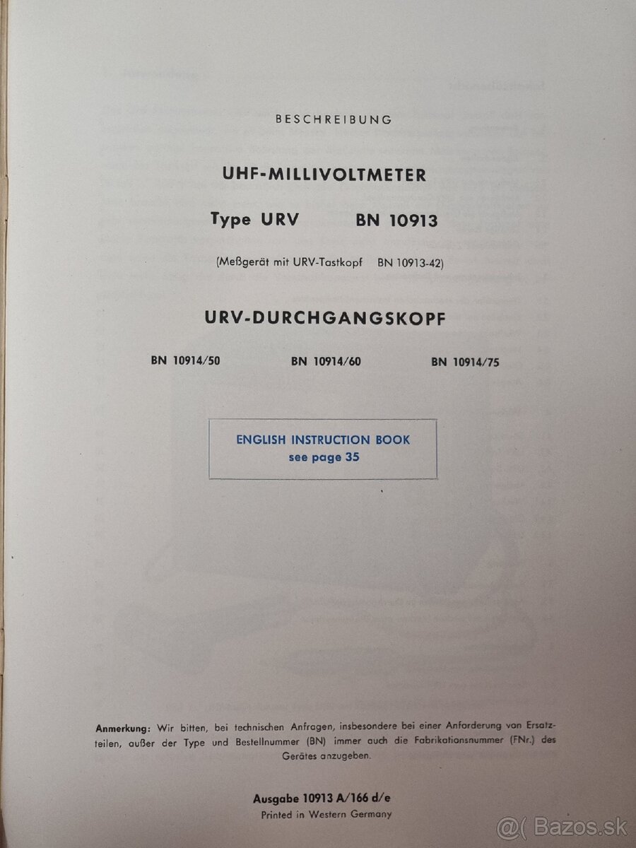UHF-DC-MILLIVOLTMETER / R&S URV / Rohde Schwarz / BN 10914 - 7