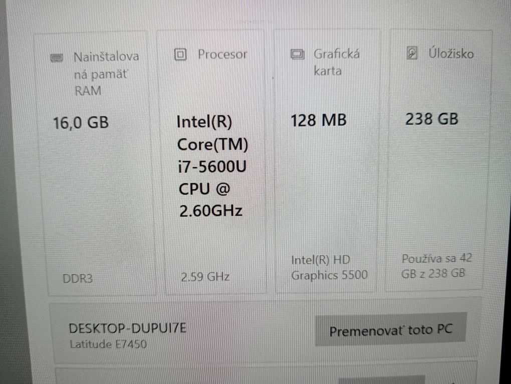 predám Dell latitude e7450 / Intel core i7 / 16gb ram / ssd - 7