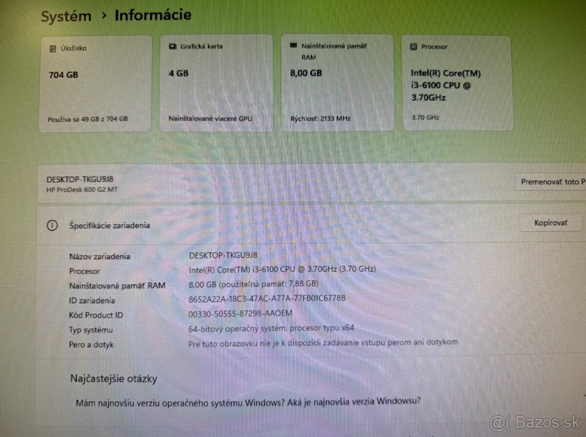 Počítač i3-6100 / RX 560 4GB / 8GB / SSD + HDD - 7