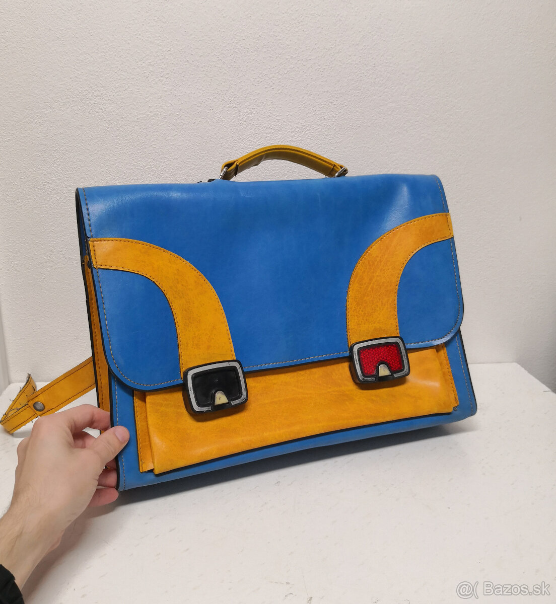 Retro školská taška s pravej kože zachovalá - 7