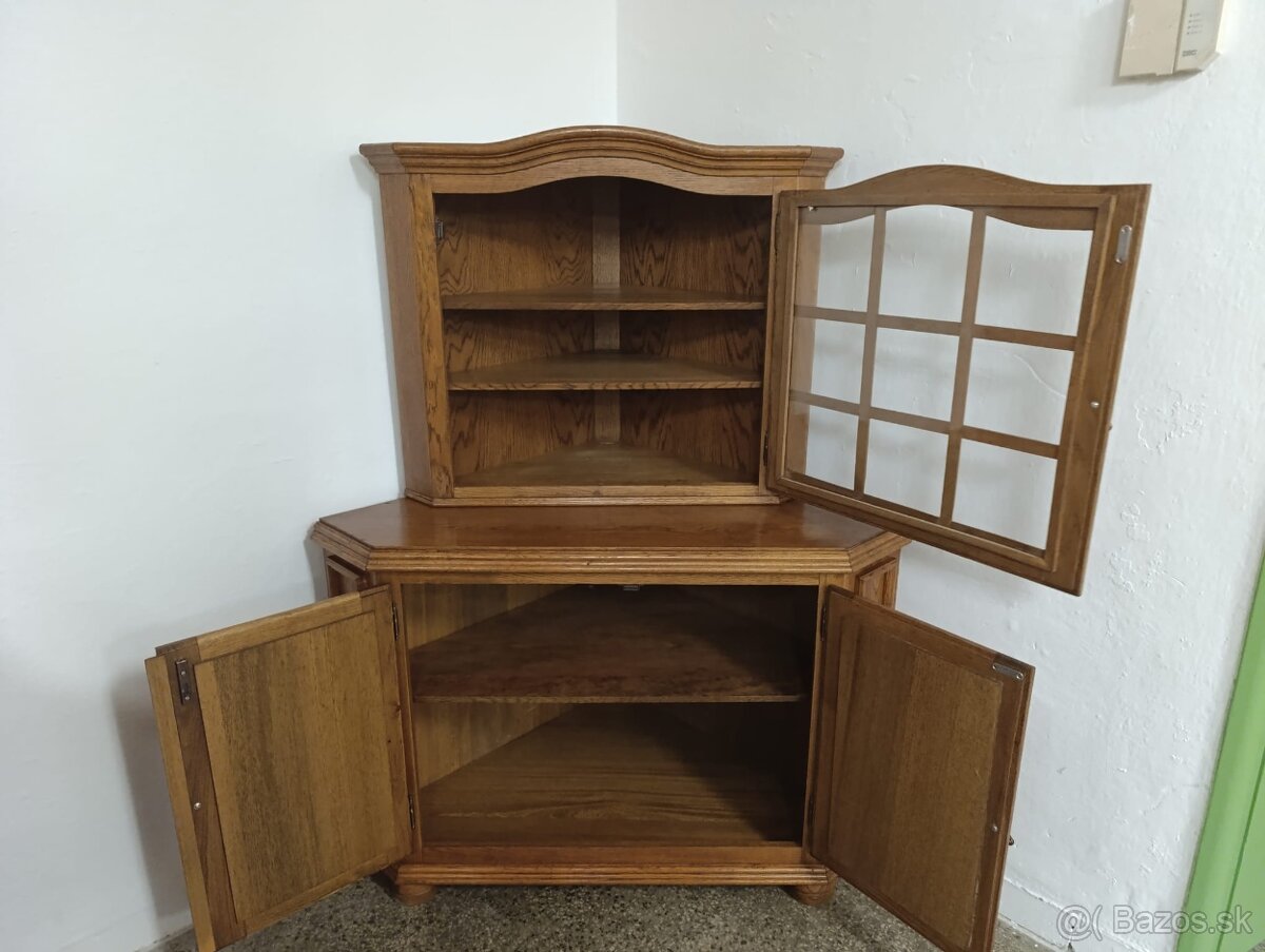 Rustikální příborník / rohová komoda + vitrína, masív - 7