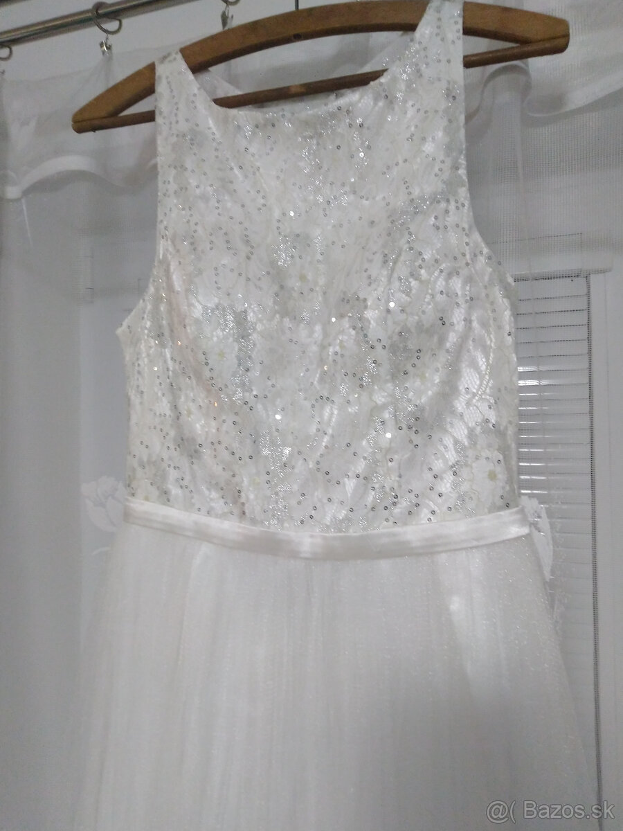 Svadobné / spoločenské kremovo biele šaty - 7
