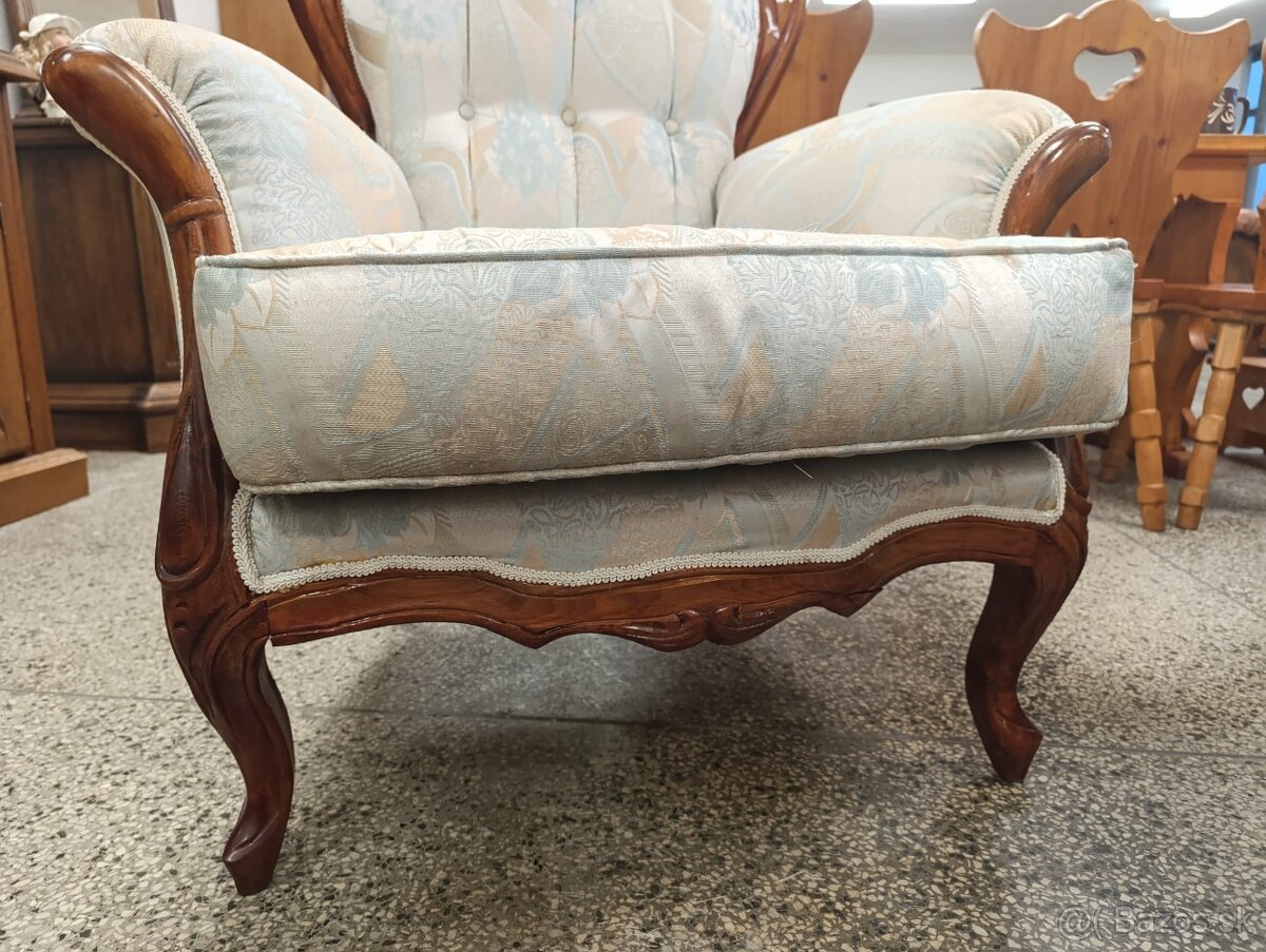 Zámecké křeslo 2 ks + konferenční stolek, i zvlášť, masív - 7