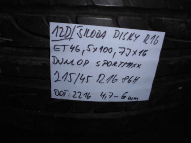 Alu disky Škoda 5x100, pneu 215/45 R16 č.12d - 7