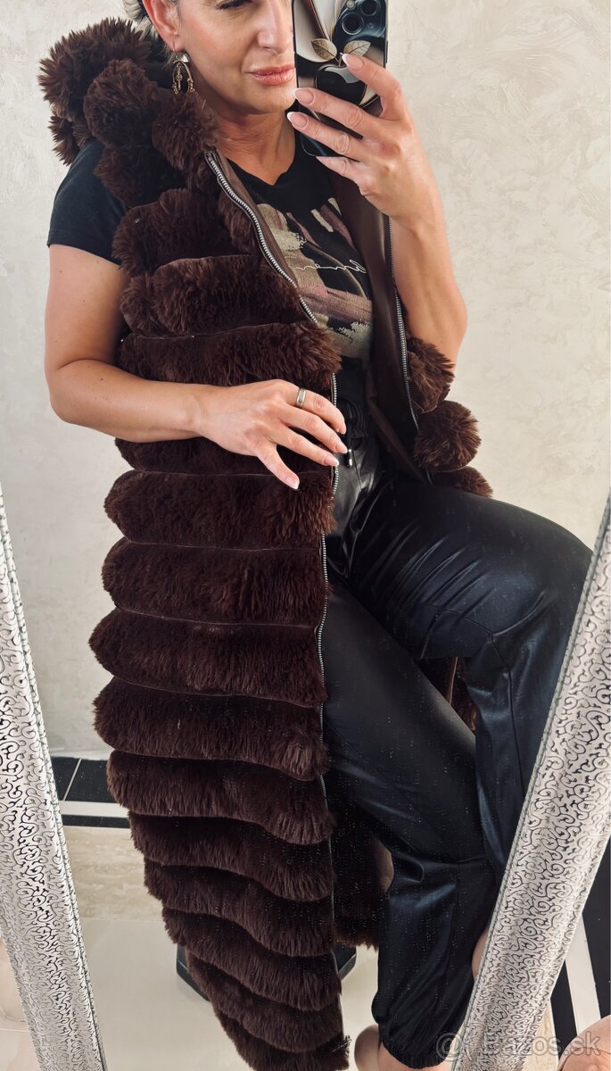 Damska huňata maxi vesta choco - 7