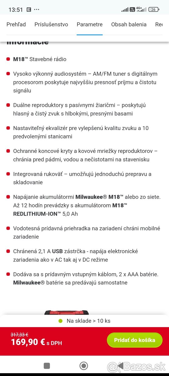 Rádio stavebné Milwaukee M18 - 7