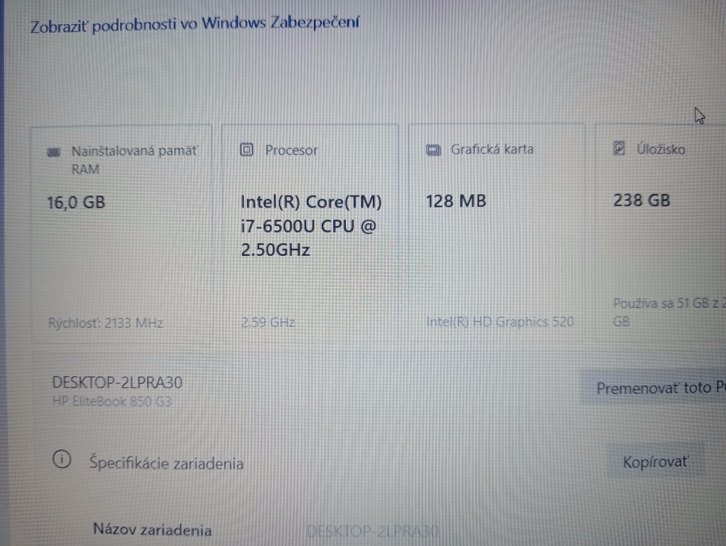 Hp elitebook 850 G3 / 16gb ram / Intel core i7 / 256gb ssd - 7