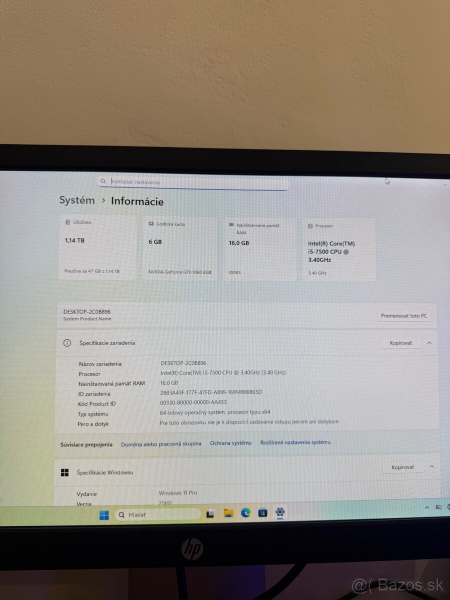 Herná zostava gtx 1060 6GB, i5, ssd, Win 11, monitor - 7
