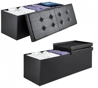 Úložná lavica s vekom 76-115 x 38 x38 cm - čierna biela sivá - 7