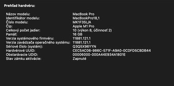 Predám MacBook Pro 16" M1 Pro, 16GB RAM, 1TB SSD, batéria 8 - 7
